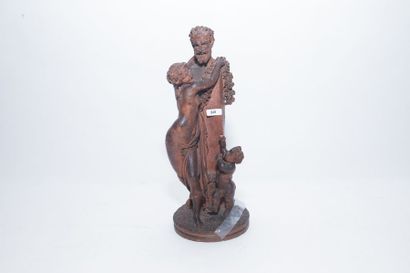 ECOLE FRANCAISE "L'Offrande de Vénus", XIXe, groupe en terracotta patinée, h. 32...
