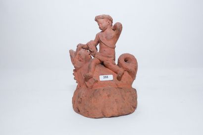 École italienne "Cupidon chevauchant un monstre marin", probablement XVIIIe, groupe...