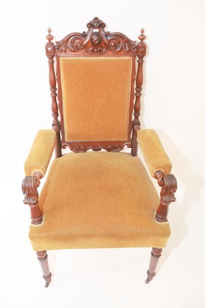 null Fauteuil d'apparat d'époque Napoléon III, pieds à roulettes, fin XIXe, bois...