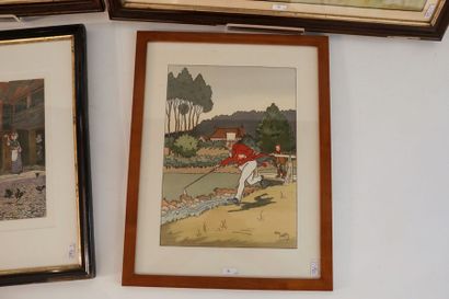 ALDIN Cécil (1870-1935) "La Halte à l'auberge" et "Cavaliers", paire de lithographies...