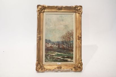 T' SCHARNER Théodore (1826-1906) "Paysage hivernal", fin XIXe, huile sur toile, signée...