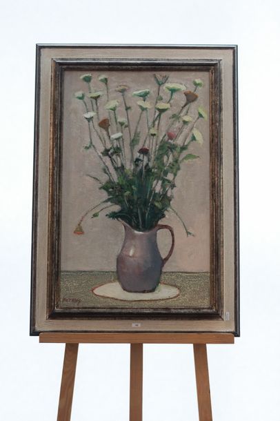 WOLFS Petrus (1902-?) "Bouquet", XXe, huile sur toile, signée en bas à gauche, étiquette...