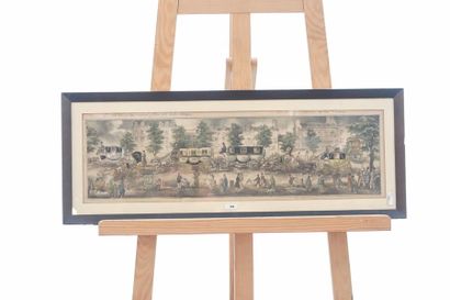 null ANONYME, "Vue des boulevards de Paris", estampe panoramique rehaussée, 16x59,5...