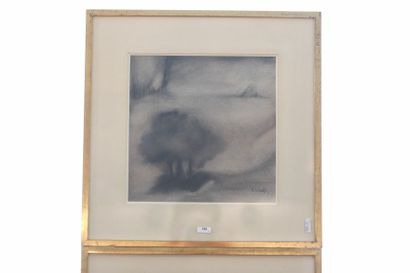 WOLFS Roger (1932) "Paysages arborés", fin XXe, paire de techniques mixtes sur papier...