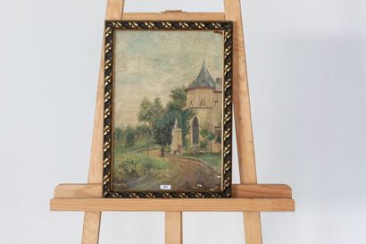 DESMEDT B. "Manoir", fin XIXe, huile sur panneau, signée en bas à gauche, 39,5x27...