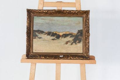 SCHAEKEN Léonard (1865-1914) "Dunes", circa 1900, huile sur panneau, signée en bas...