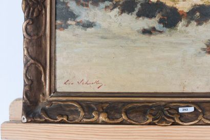 SCHAEKEN Léonard (1865-1914) "Dunes", circa 1900, huile sur panneau, signée en bas...