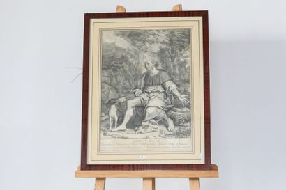VILLEQUIN Étienne (1619-1688) [d'après] "Sancte Roche", estampe, 46,5x37 cm (à vue)...