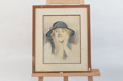 SWYNCOP Philippe (1878-1949) "Femme au chapeau", début XXe, lithographie polychrome,...