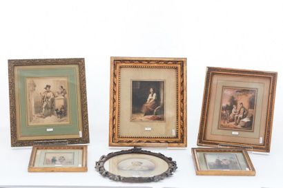 LE ROY "Scènes de genre", XIXe, cinq aquarelles gouachées sur papier, les deux premières...