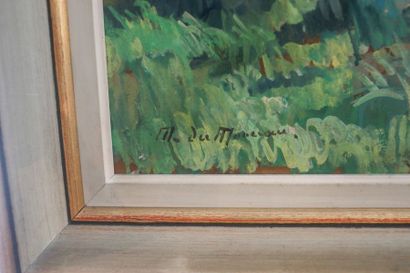 DU MONCEAU DE BERGENDAEL Mathilde (1875-1952) "Massif fleuri", XXe, huile sur carton,...