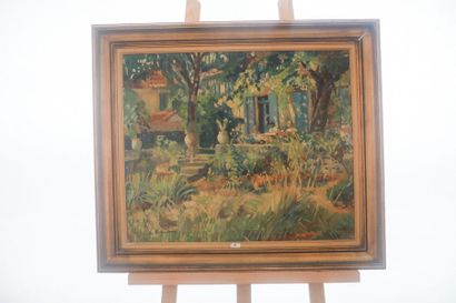 DU MONCEAU DE BERGENDAEL Mathilde (1875-1952) "Jardin provençal animé", XXe, huile...
