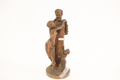 ECOLE FRANCAISE "L'Offrande de Vénus", XIXe, groupe en terracotta patinée, h. 32...