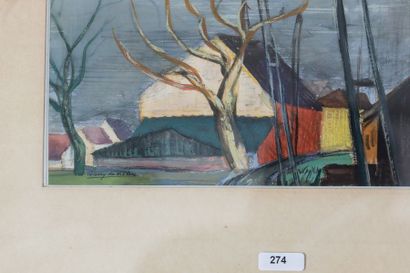 DE VILLERS Thierry (1914-2002) "Bourg en hiver", XXe, gouache sur papier, signée...