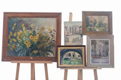 TOUSSAINT Suzanne Oeuvres diverses, XXe, six huiles sur toile/carton et deux aquarelles...