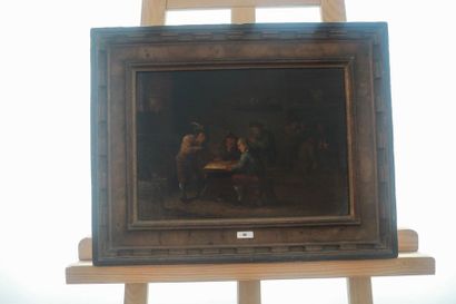 ECOLE FLAMANDE "Scène de cabaret", XVIIIe, huile sur panneau, 25x35 cm.