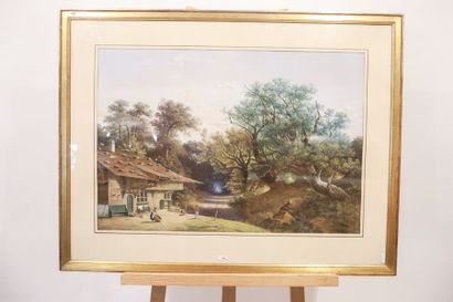 KNIP Henri (1819-c.1897) "Scènes bucoliques", XIXe, deux gouaches aquarellées sur...