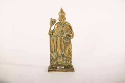 null "Saint Hubert", XIXe, sujet méplat en laiton sur socle, h. 22 cm [usures/ox...