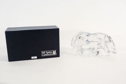 VAL-SAINT-LAMBERT "Taureau", XX-XXIe, sujet en cristal incolore, marqué au revers,...