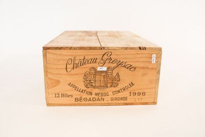 BORDEAUX (MÉDOC) Rouge, Château Greysac 1996, douze bouteilles dans leur caisse d'origine...