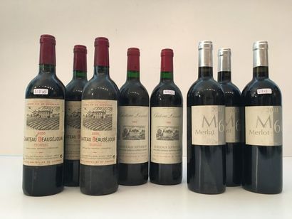 BORDEAUX Rouge, ensemble de huit bouteilles :
- (Fronsac), Château Beauséjour 2000,...