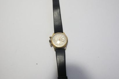 LEMANIA Chronographe 105 à boîtier doré, bracelet en cuir [altérations au boîtie...