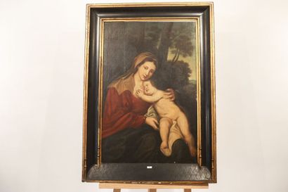 École italienne "Vierge à l'Enfant", XIXe, huile sur panneau, 78,5x52 cm [altérations...