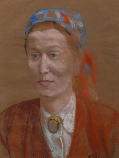 null Robert MAHELIN (1889-1968) 

Portrait de femme au fichu (esquisse?)

Pastel...