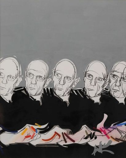 null Raymond MORETTI (1931-2005), Michel Foucault Technique mixte dont encre, gouache...