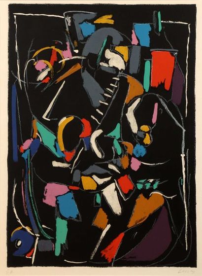 null André LANSKOY (1902-1976)

Composition fond noir 

Lithographie en couleurs...