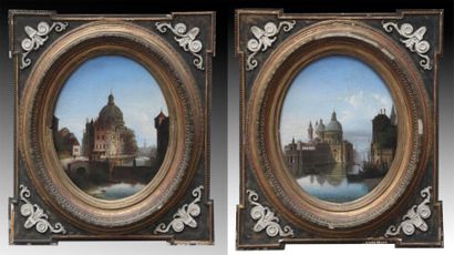 Johann Wihelm JANKOWSKI (1825-1870) Vue de Santa Maria della Salute. Vue d'un pont...