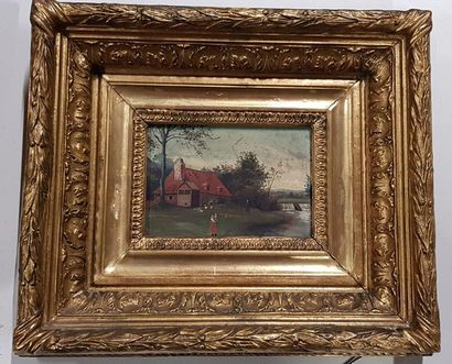 null The mill and farmhouse in front of his cottage, 2 oils on naive panels, one...