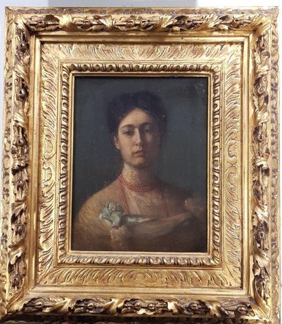 null Attribué à Simeon BUTCHBINDER (1853- 1908) Portrait d’une jeune-femme au collier...