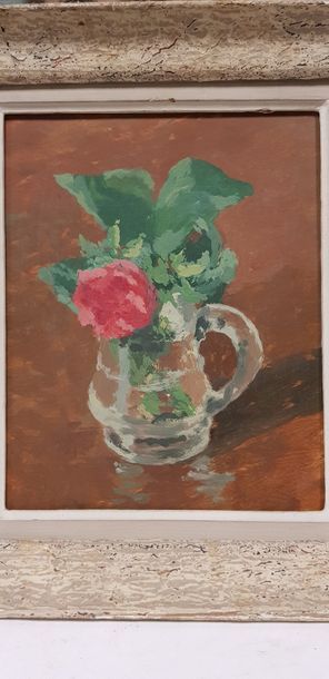 null François LANOS (10th century), Rose in a pitcher, oil on cardboard, signed on...