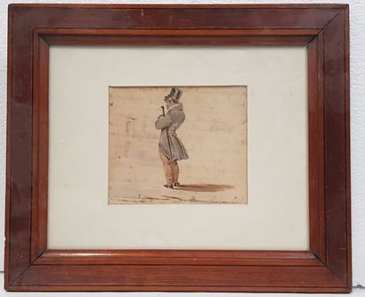 null Horace VERNET (1789-1863), Homme au chapeau, Aquarelle sur papier, monogrammée...