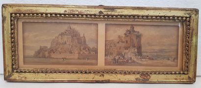 null LANGLOIS (?- 19th century), Le Mont Saint-Michel, Watercolour and gouache, two...