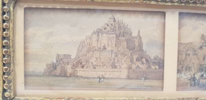 null LANGLOIS (?- XIXème s.), Le Mont Saint-Michel, Aquarelle et gouache, deux vues...