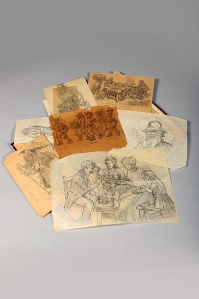 null Timothée HACQUART (1862-?).

Ensemble de dessins au crayon sur papier ou dessins...