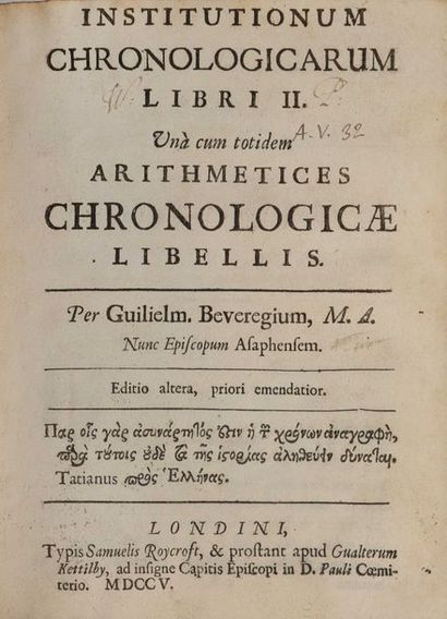 null BEVERIDGE, William. Institutionum chronologicarum libri II. Una cum totidem...