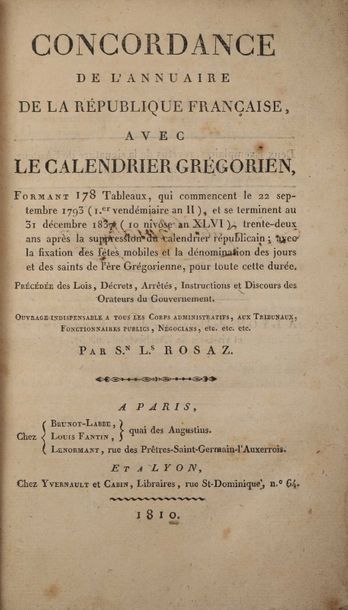 null ROSAZ, Sebastian Louis. Concordance of the Yearbook of the French Republic with...