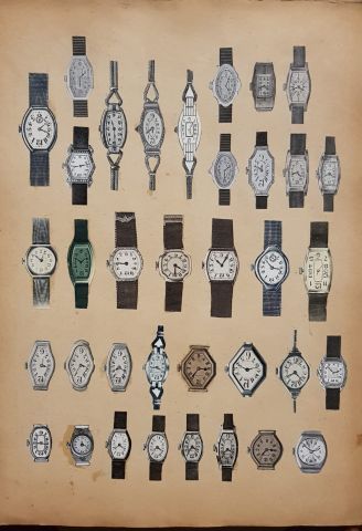 null Vingt -six planches de modèles de montres- bracelets, années 1920 à 1940.