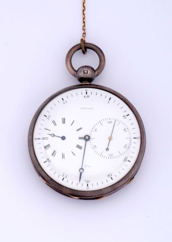 null Montre à détente en argent signée (cadran), ‘Th[éodo]re Leroy N° 1’, 1847.
Cadran...