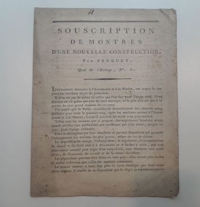 null [BREGUET]. Souscription de montres d’une nouvelle construction, par … s.d. ni...