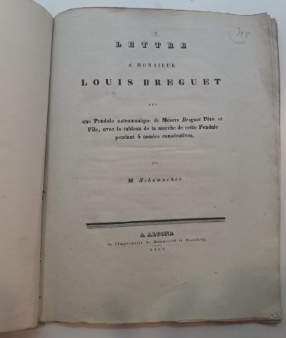 null SCHUMACHER, [Heinrich Christian]. 
Lettre à Monsieur Louis Breguet sur une pendule...