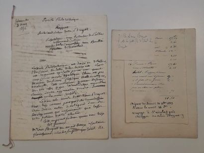 null Quatre documents manuscrits concernant Louis Breguet, tailles diverses :
Frais...