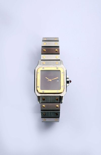 null Cartier. Santos model. 90s. Steel and yellow gold bracelet watch 750°/00. Burgundy...