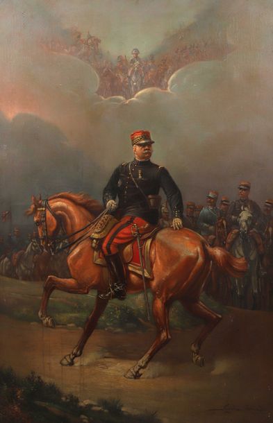 null Georges DANIN, 

"The Mounted Officer"

Oil on canvas, signed lower right, 

147...