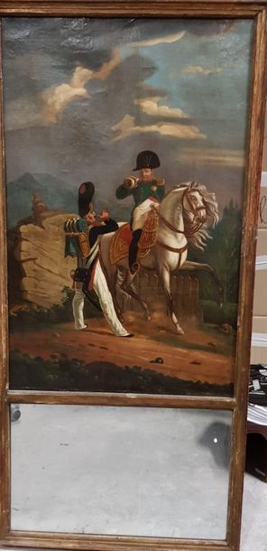 null "L’Empereur Napoléon 1er sur un de ses cheval blanc, devant un grenadier à pieds....