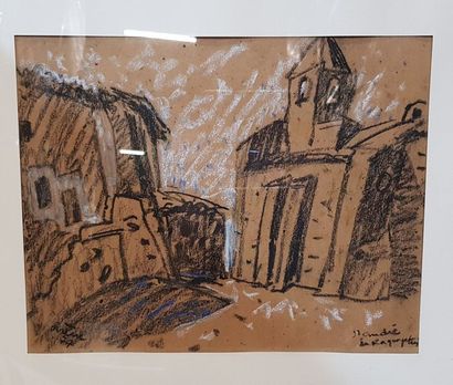 null "JEAN ARENE (1929-), 

" View of the village, Saint-André (de Raquepertuis?)...