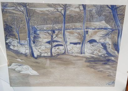 null "RITA DEGLI ESPOSTI (XX è) 

"Snowy landscape" pastel drawing, monogrammed bottom...